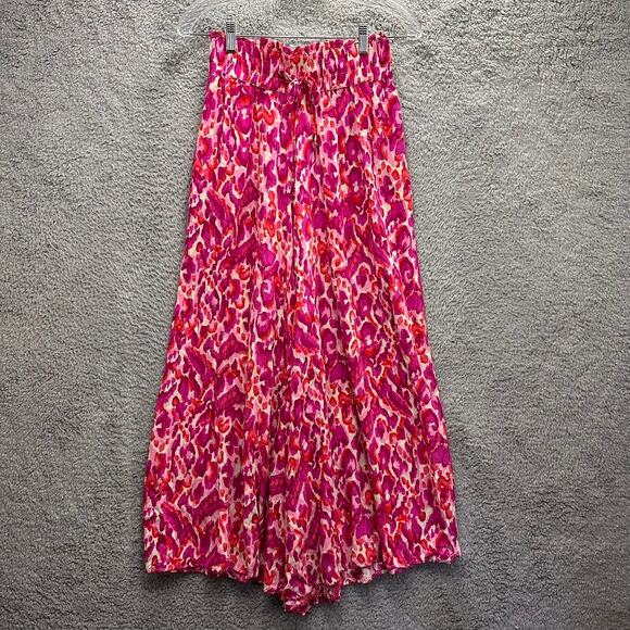 Umgee Medium Pink Wide Leg Full Flowy Pants Elastic Waist Resort Vacation Beach - Picture 2 of 8